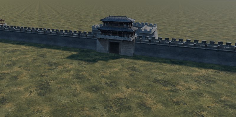 City gate and curtain wall from the castle kit, built from Tripo-generated wall, gate and tower parts