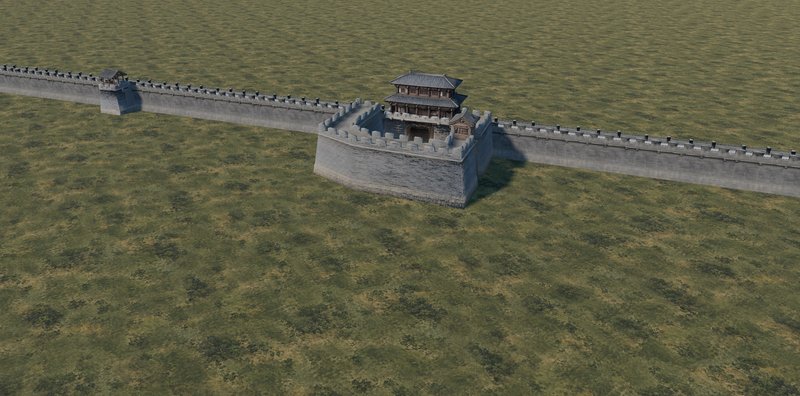 Outer gate tower and wall seen from the field side
