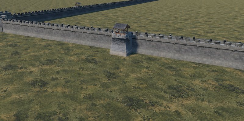 Curtain wall, bastion and watchtower assembled from kit parts